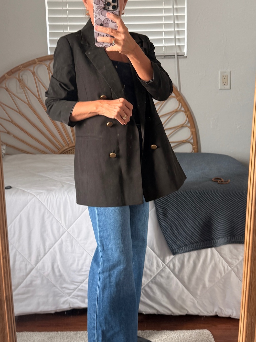 Miss Selfridge Black Double-Breasted Blazer with Gold Buttons